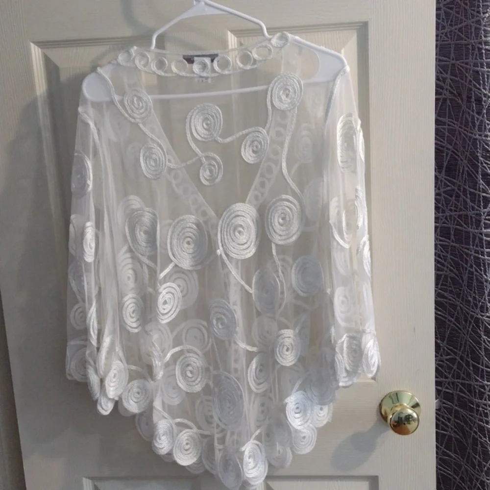 White Sheer Embroidered Women's Top - Picture 3 of 3